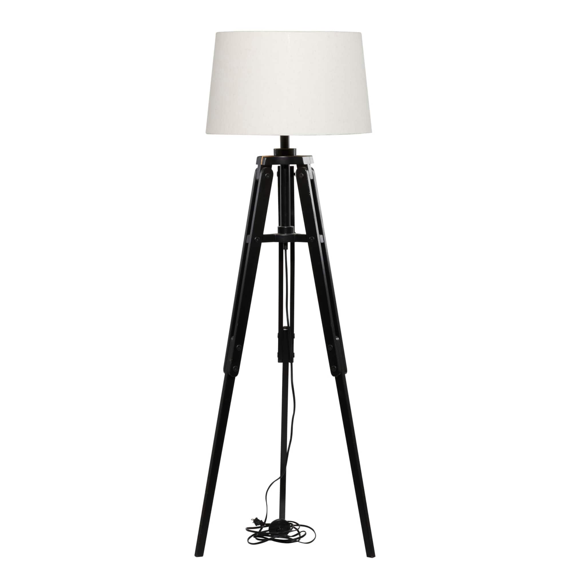 Black Wood Industrial Floor Lamp, 62" x 21" x 21"